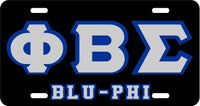 Phi Beta Sigma Blu-Phi Outline Mirror License Plate [Black/Silver/Blue]
