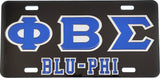 Phi Beta Sigma Blu-Phi Outline Mirror License Plate [Black/Blue/Silver]