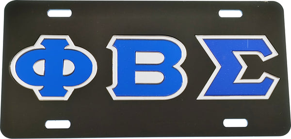 Phi Beta Sigma Outline Mirror License Plate [Black/Blue/Silver]