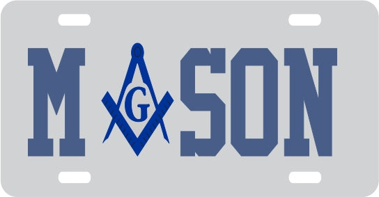 Mason In Word Symbol Mirror License Plate [Silver/Blue]