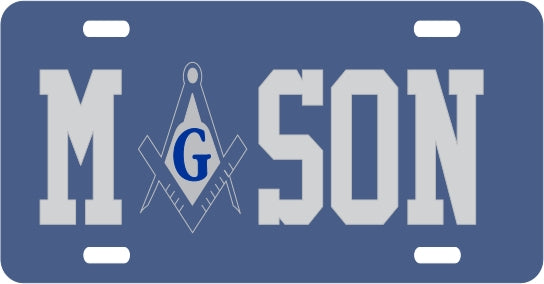 Mason In Word Symbol Mirror License Plate [Blue/Silver]