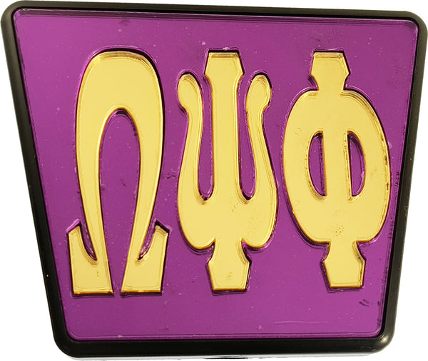 Omega Psi Phi Greek Letter Trailer Hitch Cover [Purple/Gold]