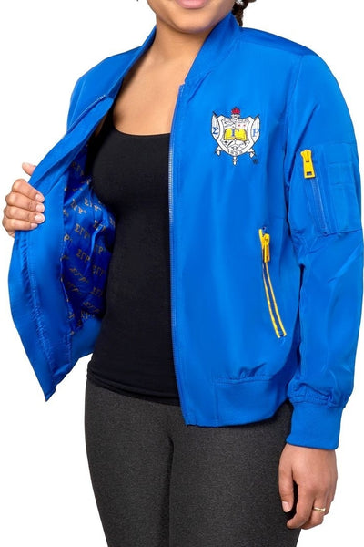 Sigma Gamma Rho Satin Bomber Jacket [Blue]