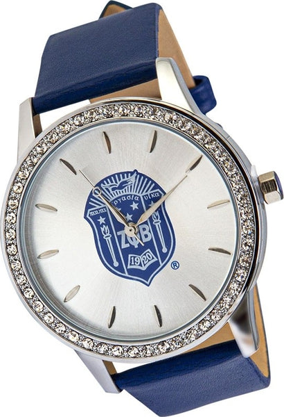 Zeta Phi Beta Crest Leather Band Watch [Blue]
