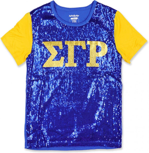 Big Boy Sigma Gamma Rho Divine 9 S3 Ladies Sequins Tee [Royal Blue]