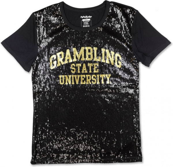 Big Boy Grambling State Tigers S5 Ladies Sequins Tee [Short Sleeve - Black]