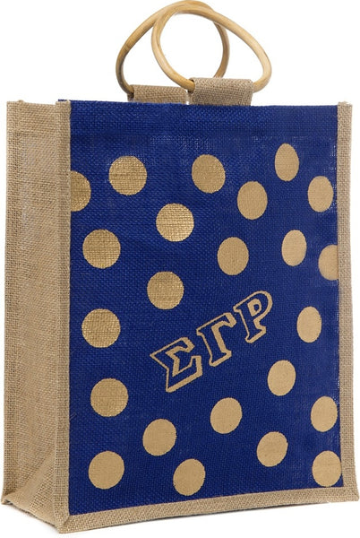Sigma Gamma Rho Polka Dot Mini Jute Gift Bag [Gold/Blue]