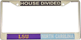 LSU + North Carolina House Divided Split License Plate Frame [Silver]