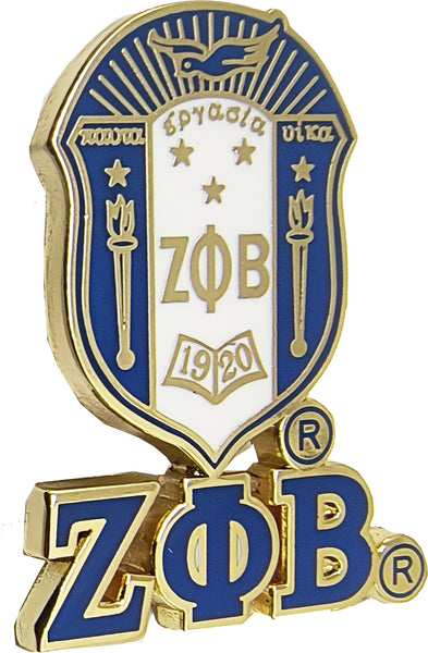 Zeta Phi Beta 3D Crest Lapel Pin With Letters [Gold]
