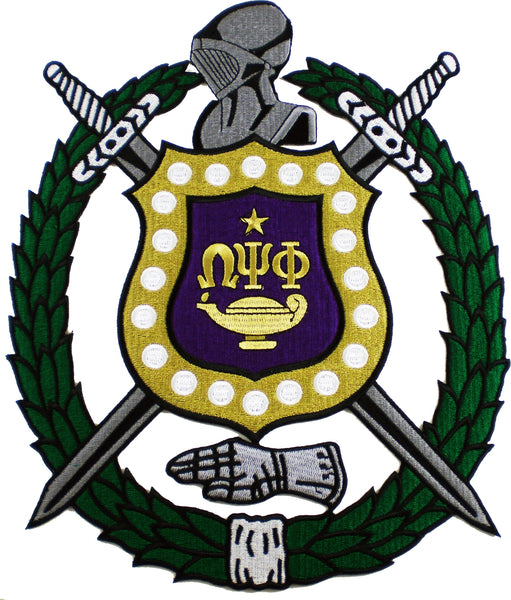 Omega Psi Phi Escutcheon Shield Wreath Emblem Iron-On Patch [Green]