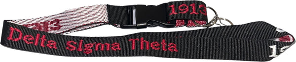 Delta Sigma Theta Classic Woven Embroidered Lanyard [Black]