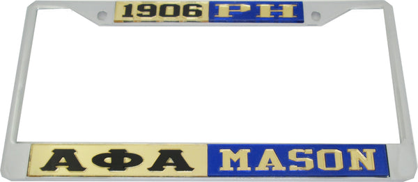 Alpha Phi Alpha + Mason P.H. Split License Plate Frame [Gold/Black/Blue/Gold - Car or Truck - Decal Visible Frame]