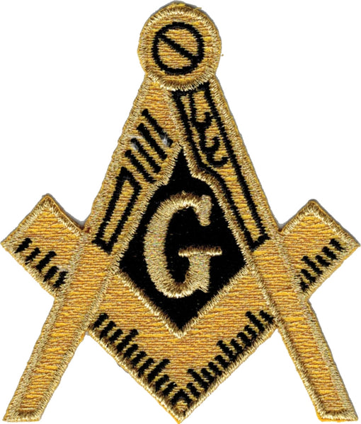 Mason Symbol Cut-Out Embroidered Iron-On Patch [Gold/Black]