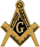 Mason Symbol Cut-Out Embroidered Iron-On Patch [Gold/Black]
