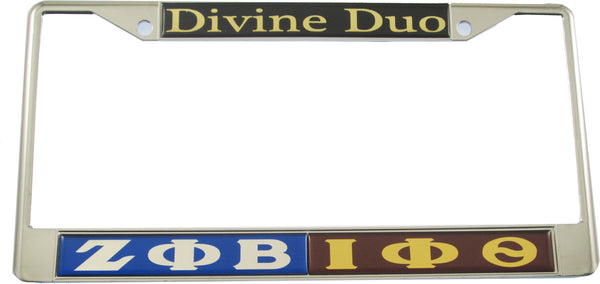 Zeta Phi Beta + Iota Phi Theta Split Divine Duo License Plate Frame [Blue/Brown]