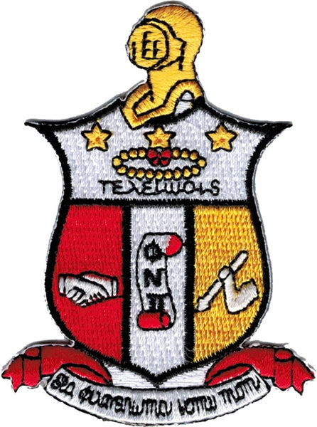 Kappa Alpha Psi Shield Embroidered Iron-On Patch [Red/White/Gold]