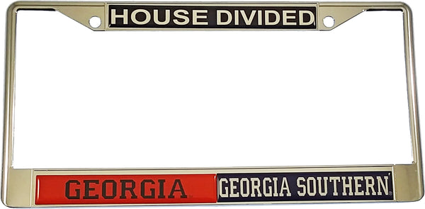 Georgia + Georgia Southern House Divided Split License Plate Frame [Silver]