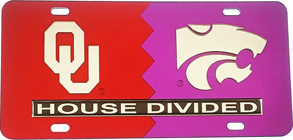 Oklahoma + Kansas State House Divided Split License Plate Tag [Red/Purple]