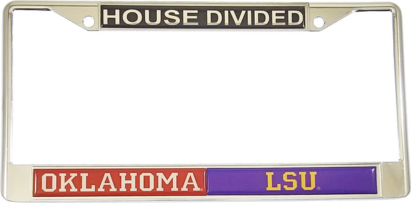 Oklahoma + LSU House Divided Split License Plate Frame [Silver]