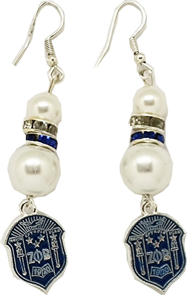 Zeta Phi Beta Crest Pearl Earrings [Silver]