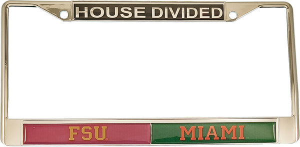 Florida State + Miami House Divided Split License Plate Frame [Silver]