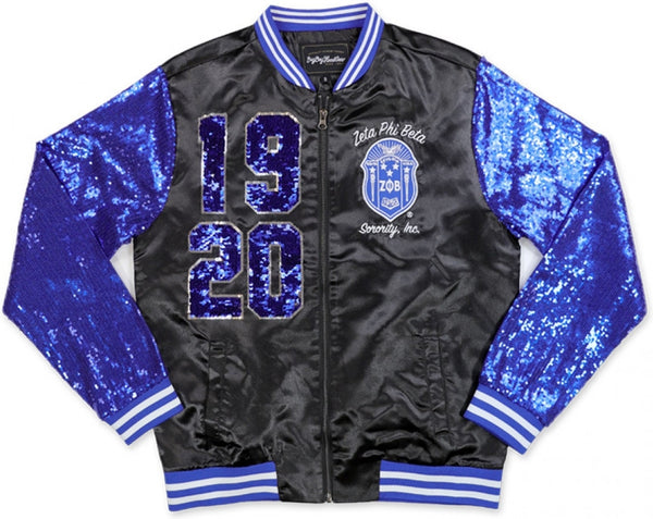 Big Boy Zeta Phi Beta Divine 9 S3 Satin Ladies Sequins Jacket [Black]