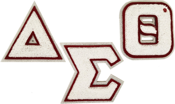 Delta Sigma Theta Glitter Chenille Letter Iron-On Patch Set [White]