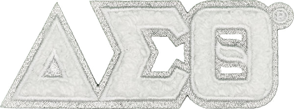 Delta Sigma Theta Small Glitter Chenille Connected Letter Iron-On Patch [White]
