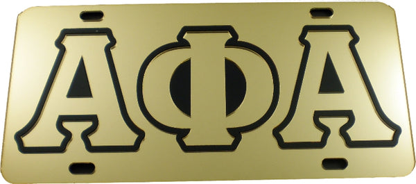 Alpha Phi Alpha Outlined Color Mirror License Plate [Gold/Gold/Black]