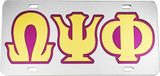 Omega Psi Phi Outlined Color Mirror License Plate [Silver/Gold/Purple]