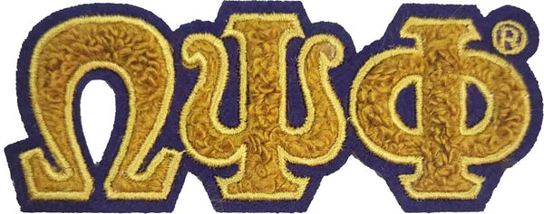 Omega Psi Phi Small Chenille Connected Letter Iron-On Patch [Gold]