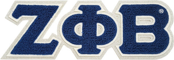 Zeta Phi Beta Glitter Chenille Horizontal Connected Letter Iron-On Patch [Blue]