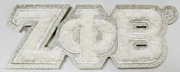 Zeta Phi Beta Small Glitter Chenille Connected Letter Iron-On Patch [White]