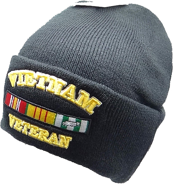 Vietnam Veteran Ribbon Mens Cuffed Beanie Cap [Black]