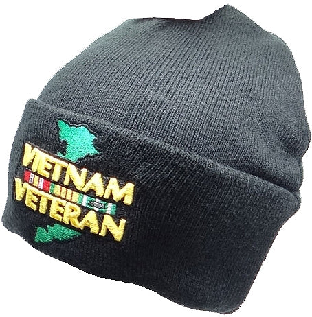 Vietnam Veteran Map M022 Mens Cuffed Beanie Cap [Black]