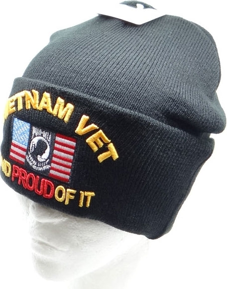 Vietnam Veteran POW MIA Mens Cuffed Beanie Cap [Black]