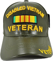 Disabled Vietnam Veteran PU Leather Mens Cap [Olive Green]