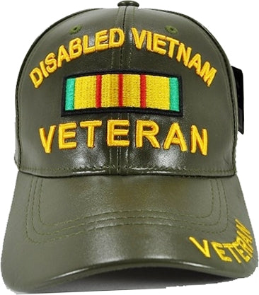 Disabled Vietnam Veteran PU Leather Mens Cap [Olive Green]