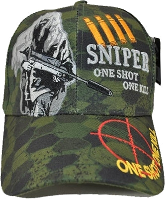 Sniper One Shot One Kill Snake Skin Camo Mens Cap [Green]