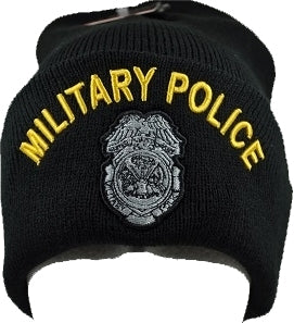 Military Police Badge Mens Cuffed Beanie Cap [Black - One Size]