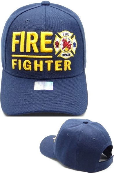 Fire Fighter Fire Rescue Emblem Mens Cap [Navy Blue]