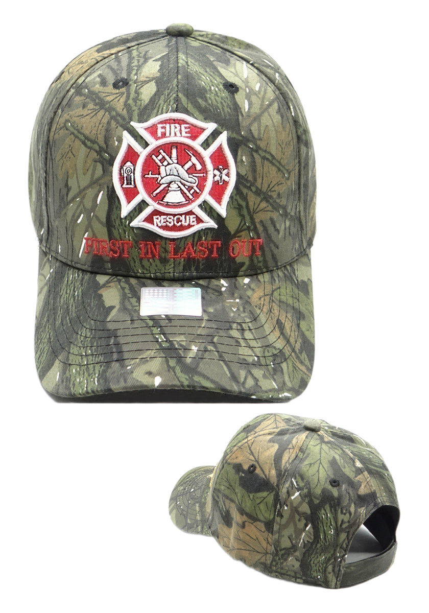 Fire Rescue Emblem First In Last Out Mens Cap [Real-Tree Camouflage ...
