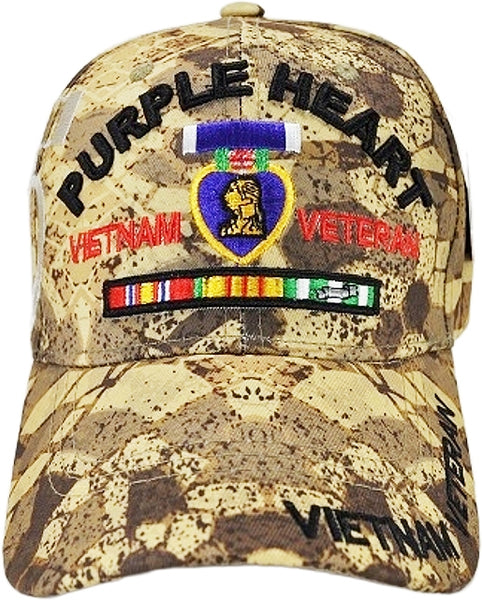 Purple Heart Vietnam Veteran Snake Skin Camo Mens Cap [Khaki]