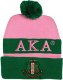 Alpha Kappa Alpha Embroidered Knit Beanie With Ball [Pink]