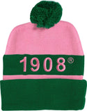 Alpha Kappa Alpha Embroidered Knit Beanie With Ball [Pink]