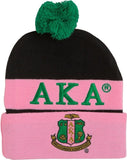 Alpha Kappa Alpha Embroidered Knit Beanie With Ball [Black]