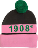 Alpha Kappa Alpha Embroidered Knit Beanie With Ball [Black]