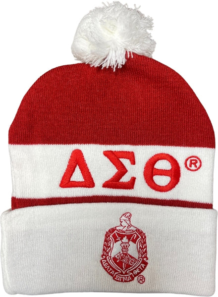 Delta Sigma Theta Embroidered Knit Beanie With Ball [Red]