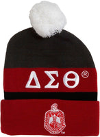Delta Sigma Theta Embroidered Knit Beanie With Ball [Black]
