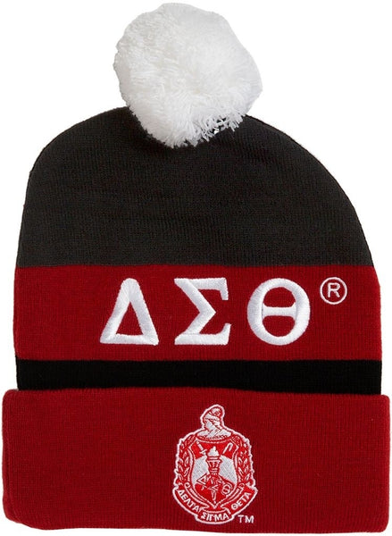 Delta Sigma Theta Embroidered Knit Beanie With Ball [Black]